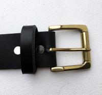 CPF05 - Ceinture cuir noir modèle "classique" avec boucle de ceinture rouleau laiton massif