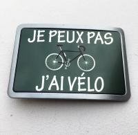 Boucle de ceinture Message/ Humour "Je peux pas j'ai vélo"