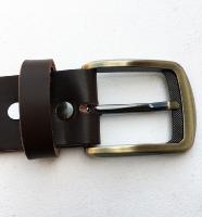 CPF07B - Ceinture cuir marron modèle "classique" avec boucle de ceinture finition vieux laiton satiné brossé