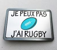 Boucle de ceinture Message/ Humour "Je peux pas j'ai Rugby"