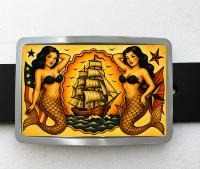 Boucle de ceinture sirènes, old school tatouage marin
