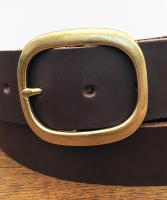 CPF00B - Ceinture cuir marron pleine fleur avec boucle de ceinture Laiton Antique, unisexe 