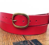 CPF00C - Ceinture cuir rouge pleine fleur avec boucle de ceinture Laiton Antique, unisexe 