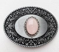 Boucle de ceinture pierre ovale quartz rose