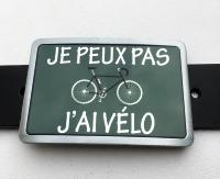 Boucle de ceinture Message/ Humour "Je peux pas j'ai vélo"