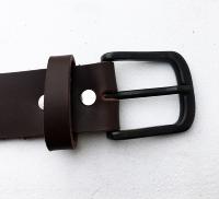 CPF01B - Ceinture cuir marron modèle "classique" avec boucle de ceinture noire vintage